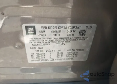 2020 Chevrolet Trax Fwd Ls from USA, damaged, VIN KL7CJKSBXLB346910